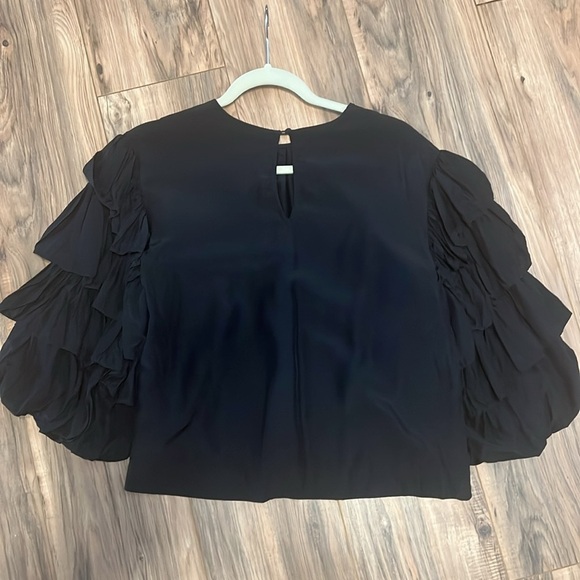Marie Oliver Ferne Top | Black Ruffle Puff Sleeve Blouse | Silk Blend | Size S - Picture 8 of 9